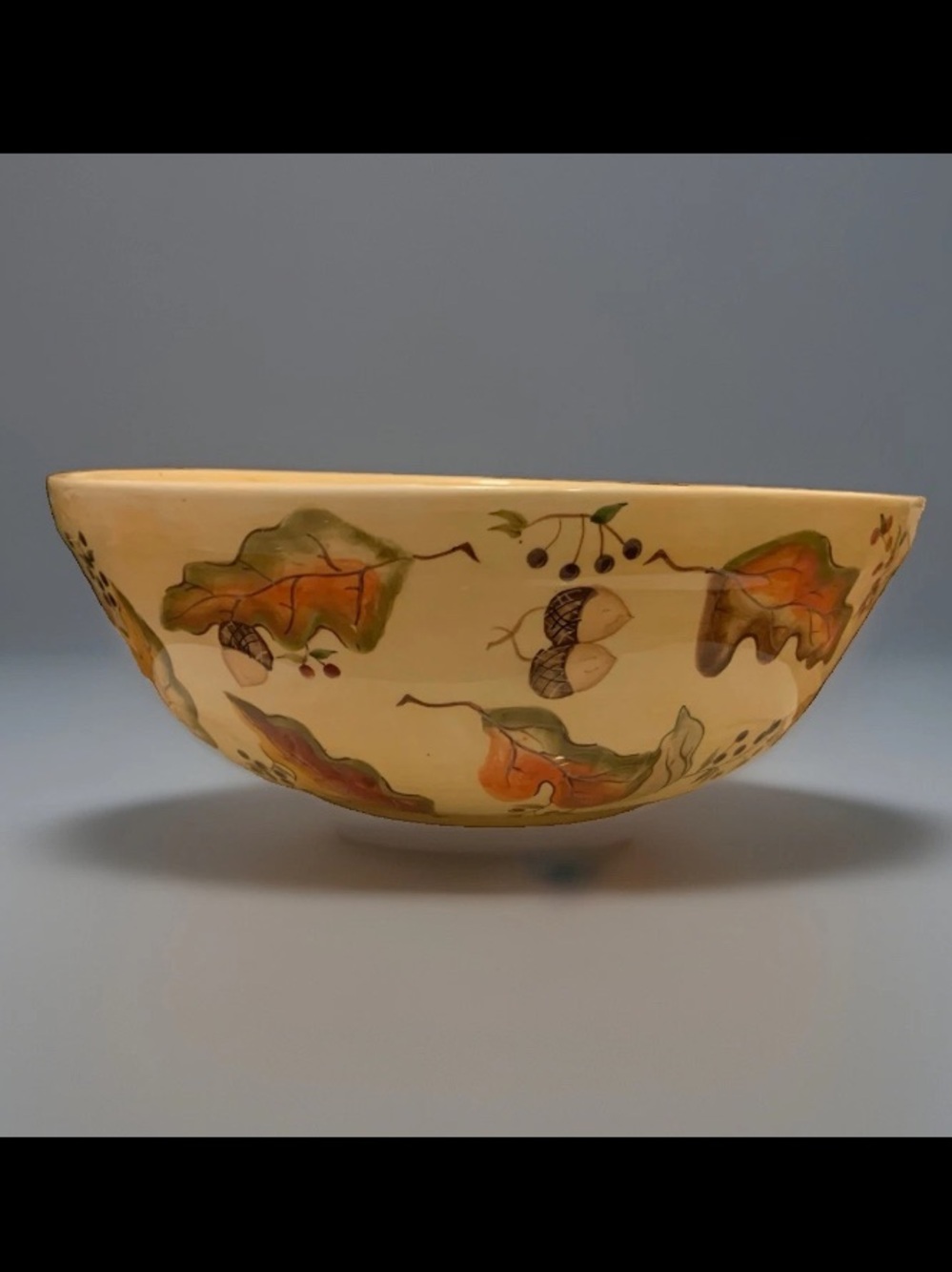 Zrike "Harvest Leaves & Acorns" 12-inch hand-painted ceramic serving bowl. VTG